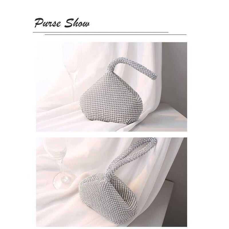 VISTATROY Women's Evening Bag Sparkly Rhinestone Triangle Designer Chain Clutch Purse for Party Prom Wedding (A Silver) - Image 5